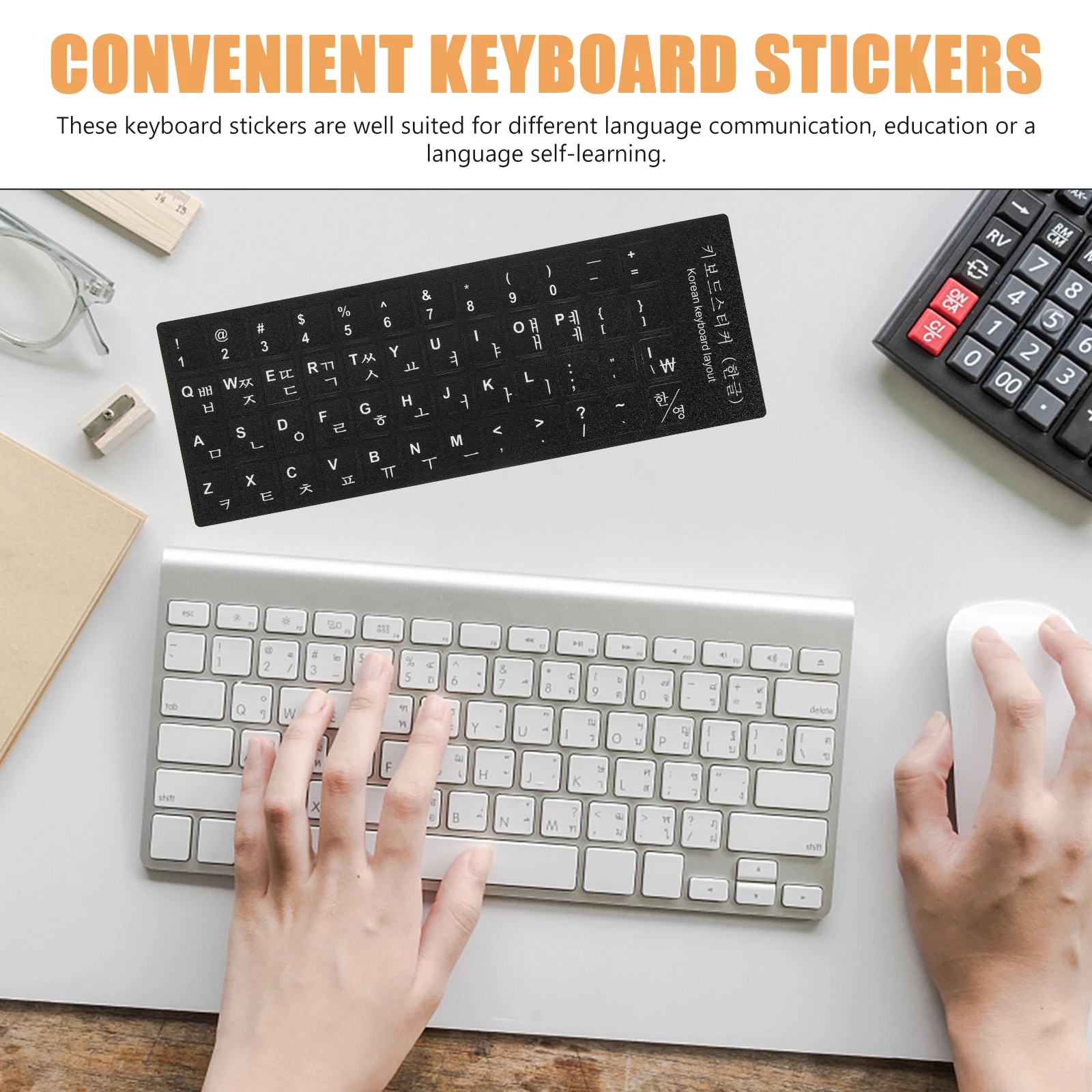 

10pcs Keyboard Stickers Black Background White Lettering Universal Laptop Skin Replacement Multi-Language Layout Students Gift