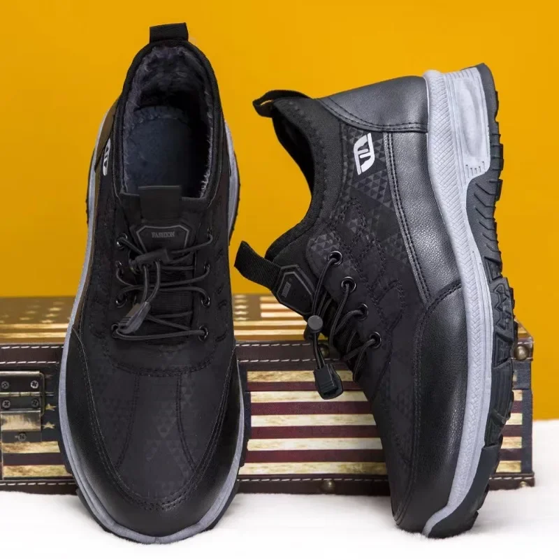 

Winter Leather Men Ankle Boots Casual Shoes Outdoor Waterproof Work Tooling Mens Hiking Boots Sneakers Warm Military Snow Boots