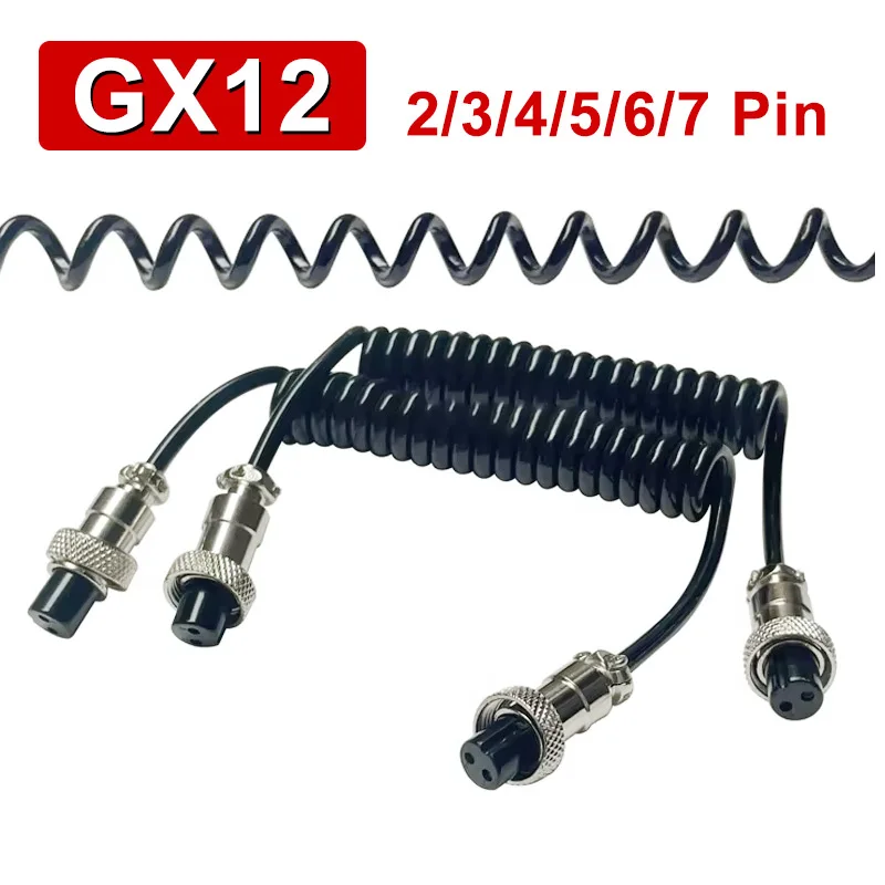 GX12 Spring Wire Aviation Plug 2/3/4/5/6/7pin Female to Female Head Telescopic Line gx12 Straighten 30/50/100cm Spiral Cable