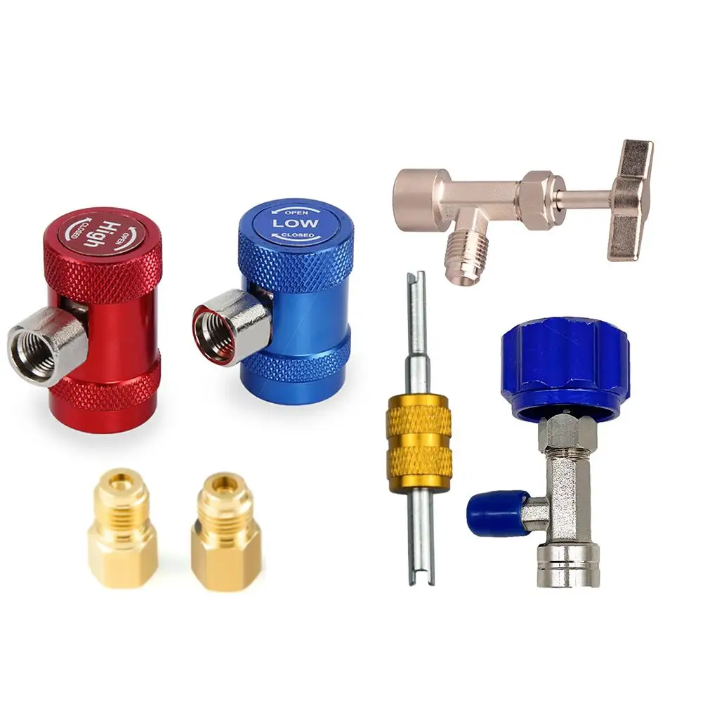 

R1234yf Quick Couplers Set with Valve Core Remover Comprehensive Tool Kit for HVAC Systems and Service Applications
