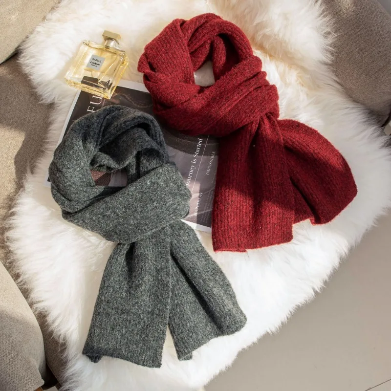 

Классический шерстяной шарф в корейском стиле, однотонные вязаные женские и мужские шарфы, осенне-зимние мягкие теплые накидки на шею, глушитель для пар, мужской и женский