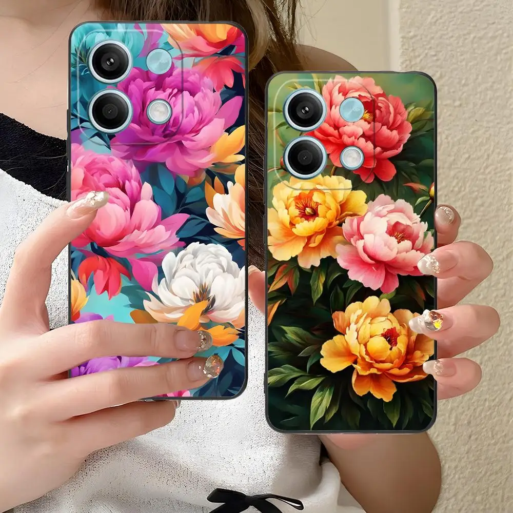 الفاوانيا الزهور قضية الهاتف المحمول ل Xiaomi Redmi ملاحظة 14 13 12 11 S برو زائد 4G 5G الطباعة الملونة واقية الهاتف الذكي جميلة #5