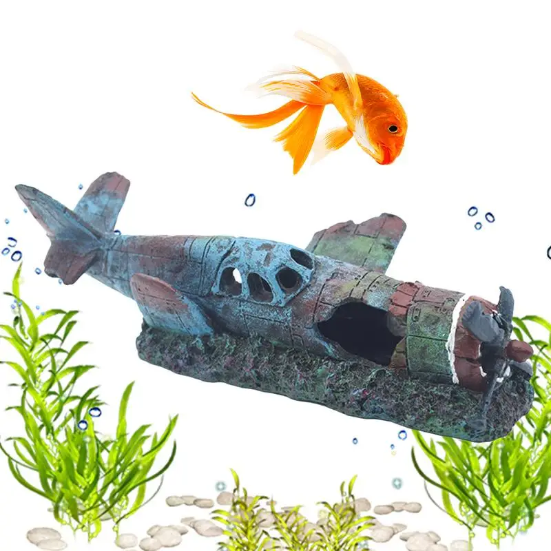 Underwater Craft Wreckage Plane Water Tank Decoration Fighter Aquarium Resin aquarium fighter Plane Toy aircraft ornaments