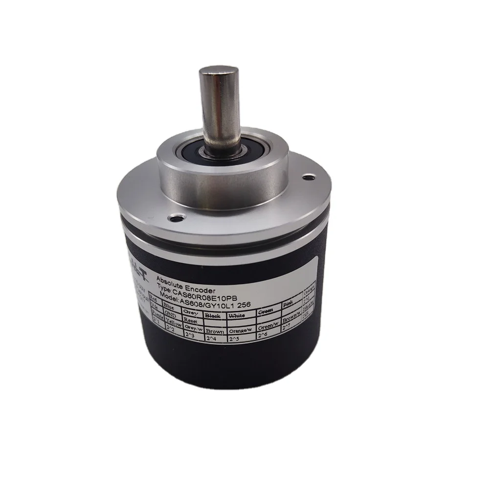 

CAS60R08E10PB absolute encoder 8bit pushpull output, 10mm shaft, 10-30Vdc gray code replaces for AS608/GY10L1 256
