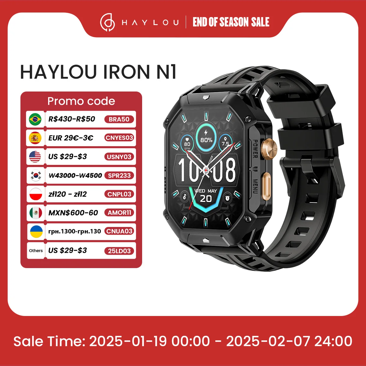 HAYLOU IRON N1 Smart Watch 2.13’’AMOLED Display 5ATM Waterproof Bluetooth Call Sport Smartwatch for Outdoor 30 Days Battery Life