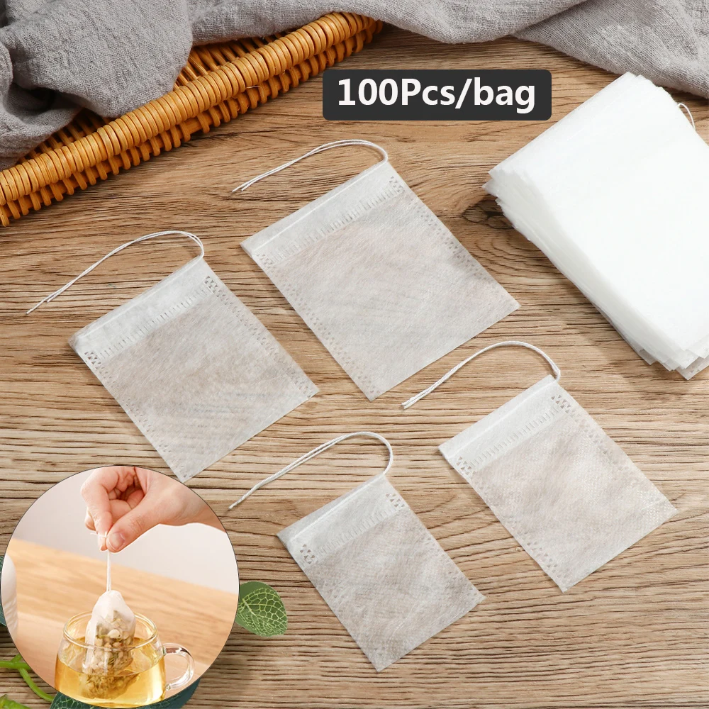 100pcs/bag Tea Bags Corn Fiber Food Grade Empty Scented Flower Tea Bags Seal Spice Filters Teabags Biodegradable