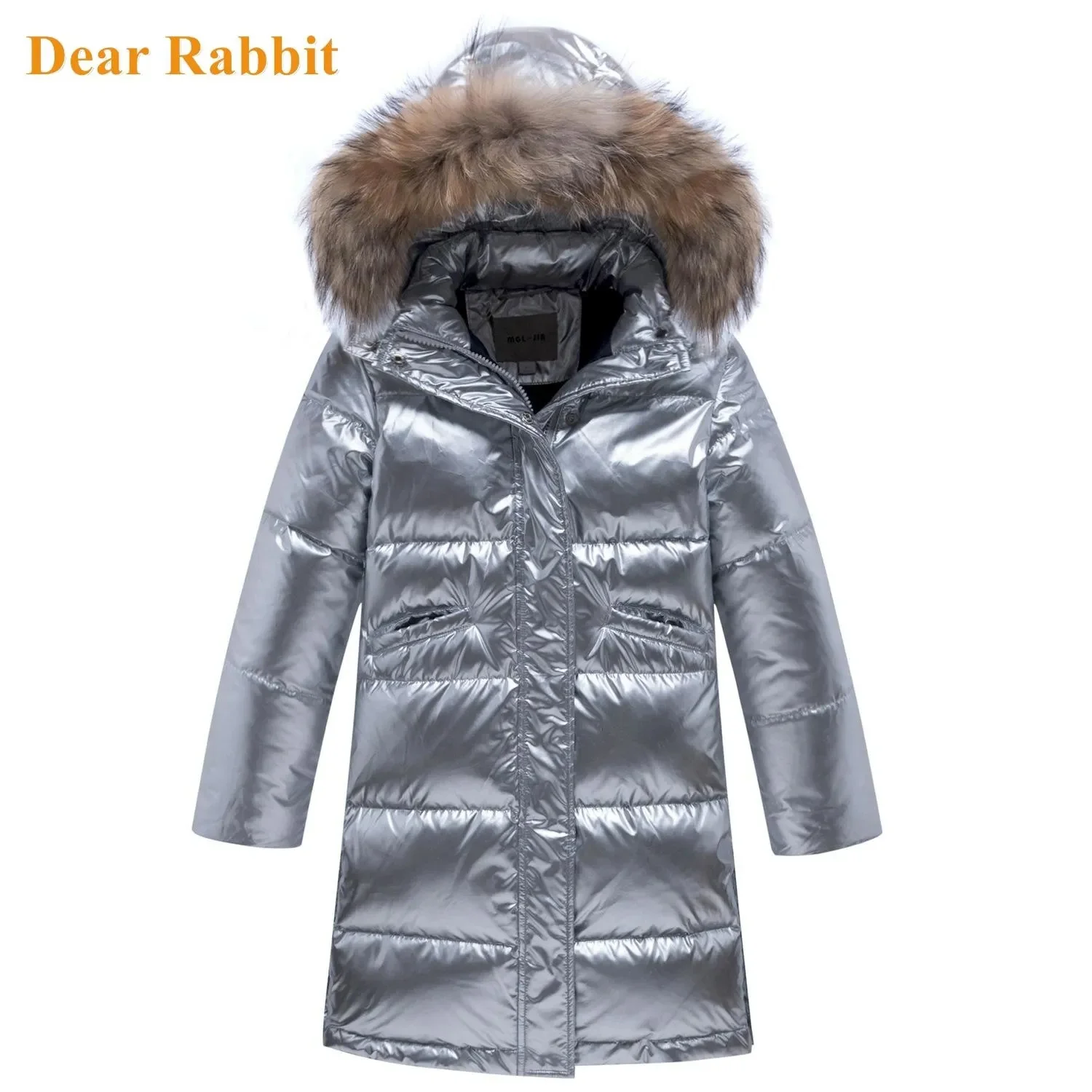 winter down jacket girl clothes medium-length big Children's bright face Western style clothing parka real fur coat snow suit