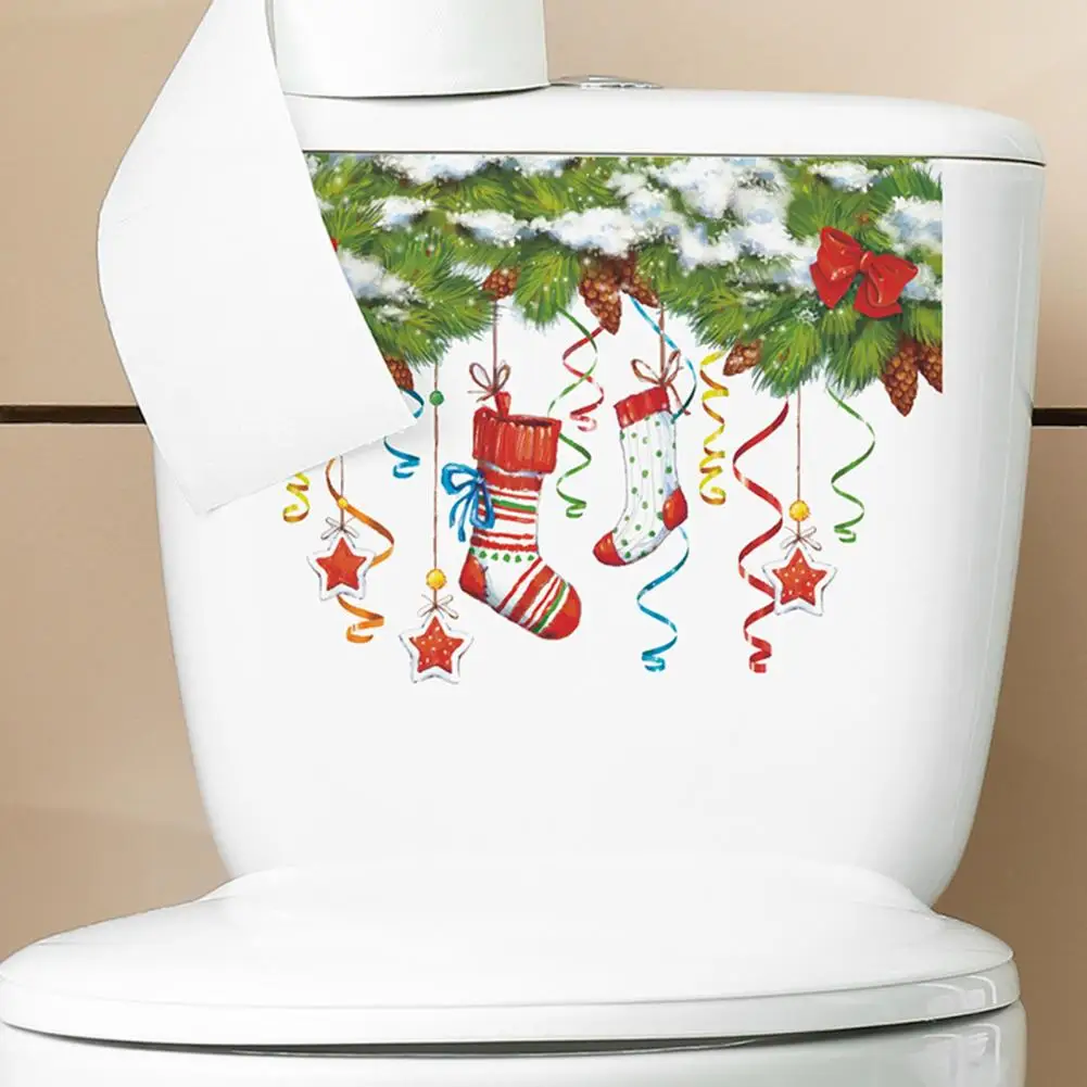 Removable Christmas Toilet Stickers Vibrant Color Toilet Decals Festive Christmas Toilet Stickers for Home Wall for Bathroom