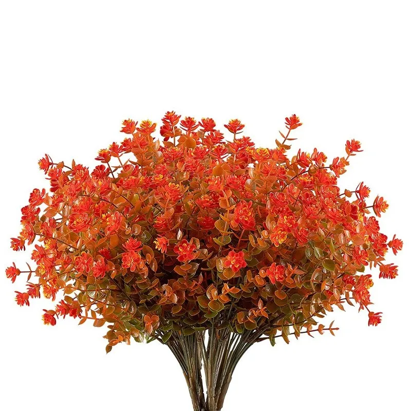 Autumn Artificial Flowers Bouquet Orange Fake Eucalyptus Plant for Home Room Decor Garden Wedding Halloween Christmas Decoration