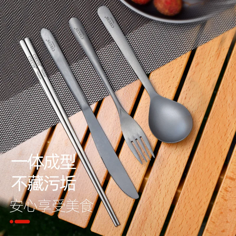 Portable Tableware Set, Pure Titanium, Ultra Light, Thickened Spoon, Chopsticks, Outdoor, Home, Camping, Picnic, A989