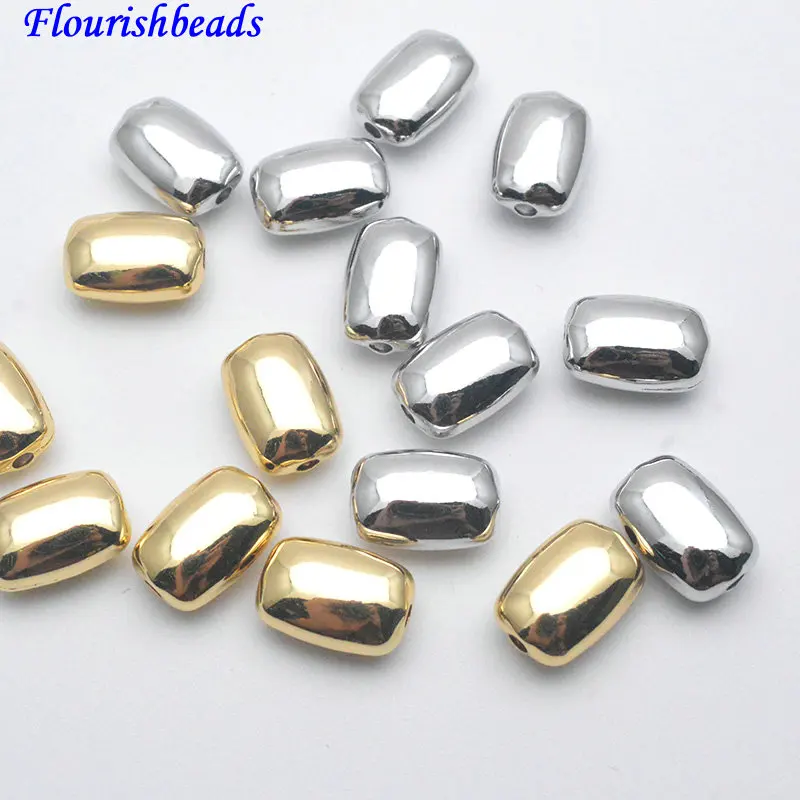 100pc High Quality Flat Square Pillow Shape Gold Silver Color Smooth Surface Metal Beads for Jewelry Making