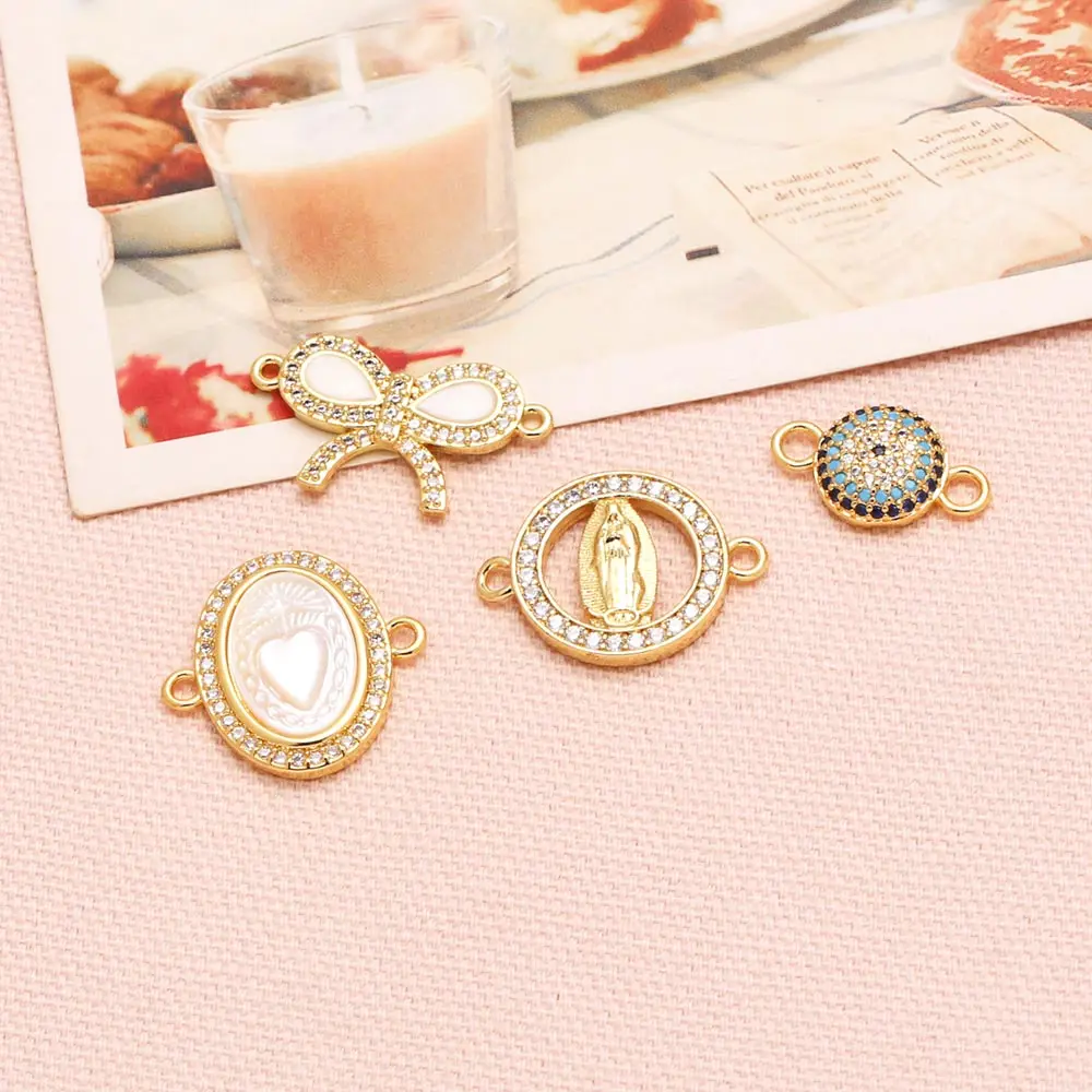 OCESRIO White Crystal enamel Heart Knot Charms for Bracelet Copper Gold Plated CZ Virgin Mary accesorios de joyería chma290
