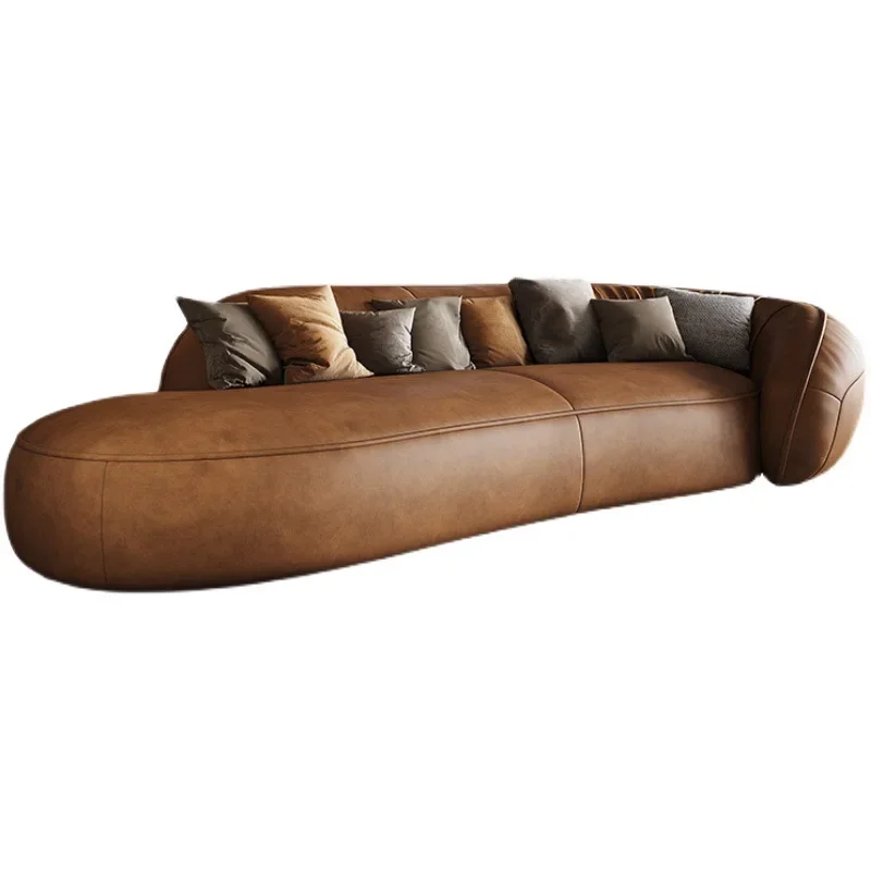 

Leather sofa, Italian minimalist light luxury small apartment, modern simple living room straight row