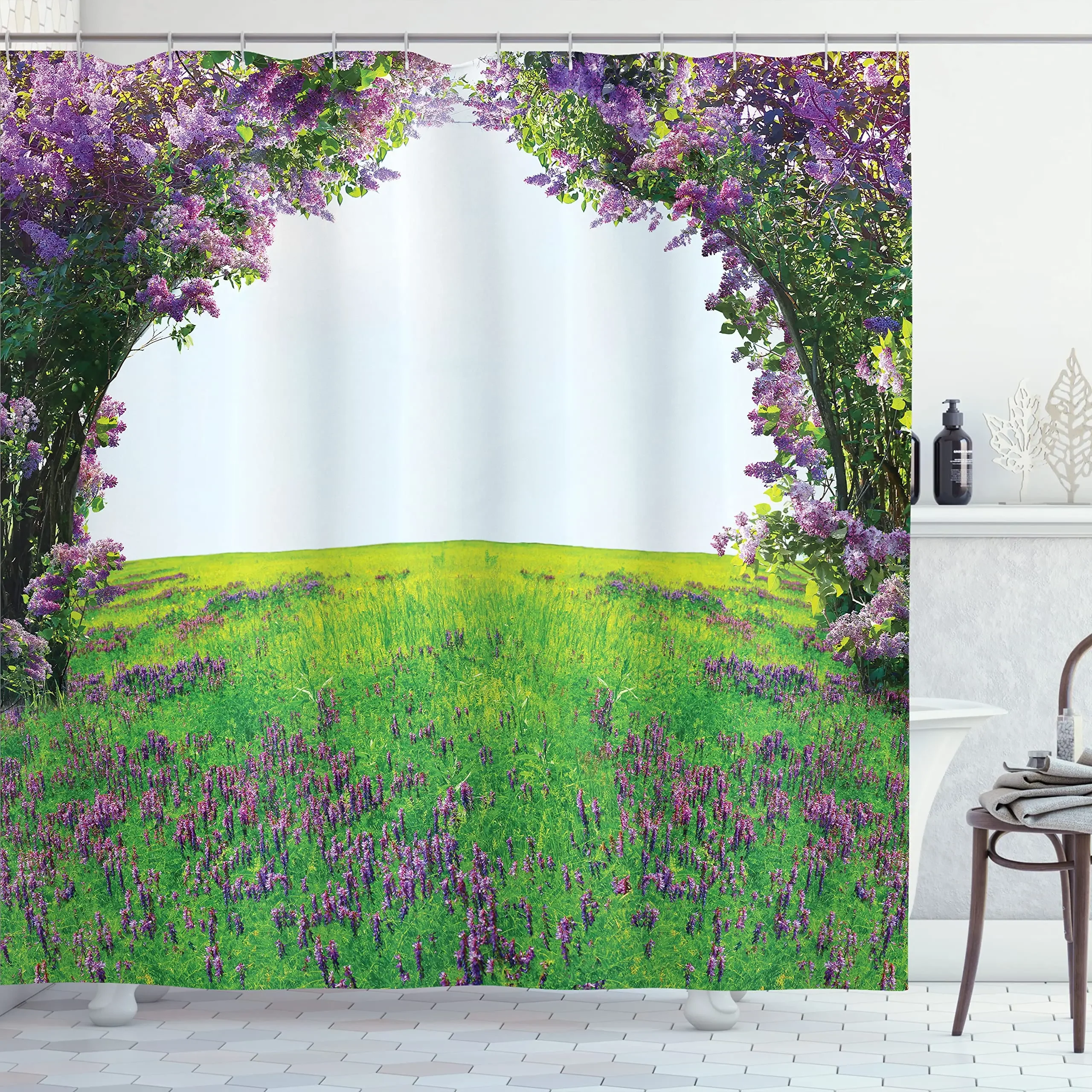 Waterproof Shower Curtain Stained Glass Meadow Flower Dragonfly Polyester Fabric Bath Curtain Home Hotel Bathroom Shower Curtain