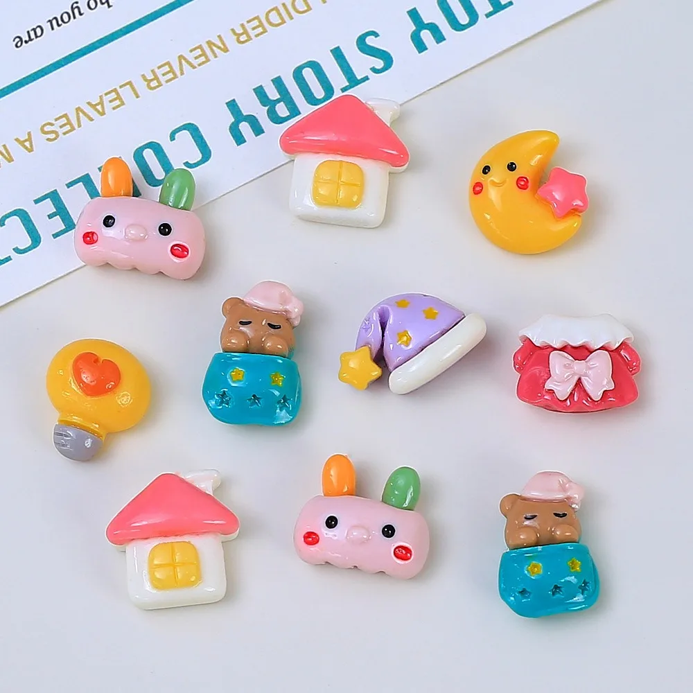 10Pcs Kawii Mini resin Moon House Miniature Flat Back Cabochons For Hairpin Scrapbooking DIY Home Decor Craft Accessories