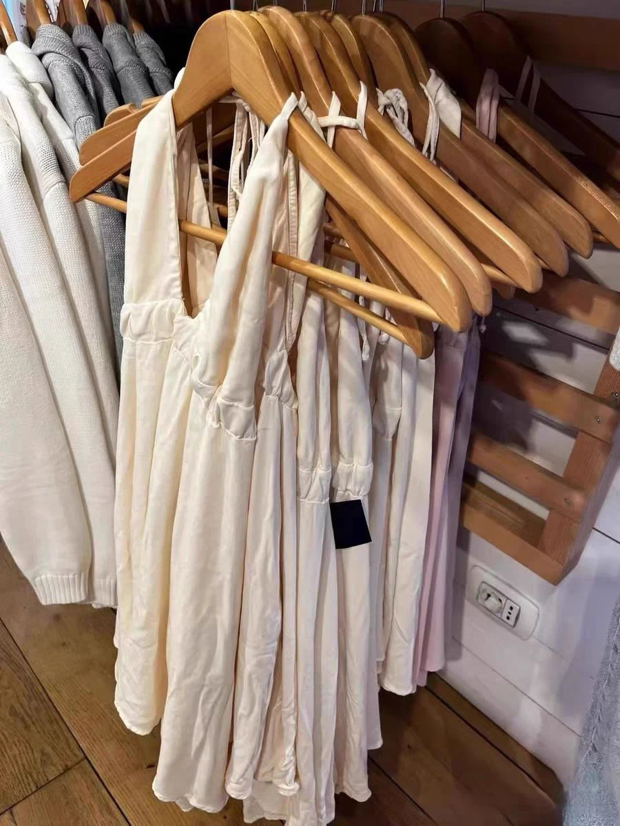 Sexy Backless Beige Halter Mini Dress Woman V-neck Elastic Waist A-line Short Vestidos Vintage Sweet Streetwear Summer Dresses