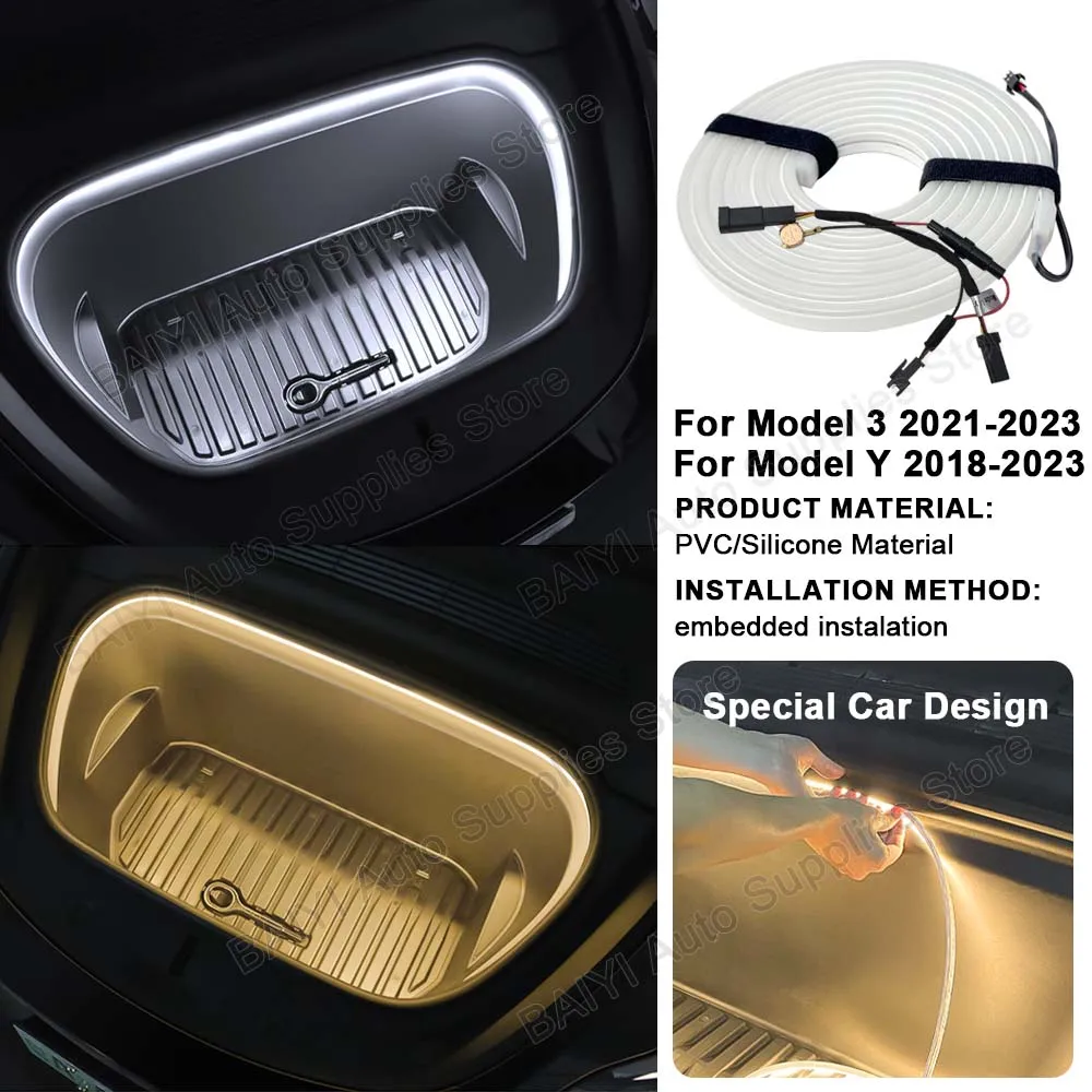 테슬라 모델 3 하이랜드 2021-2025 모델 Y 런칭 프론트 트렁크 프렁크 LED 앰비언트 서라운드 라이트 플렉시블 실리콘 스트립 램프