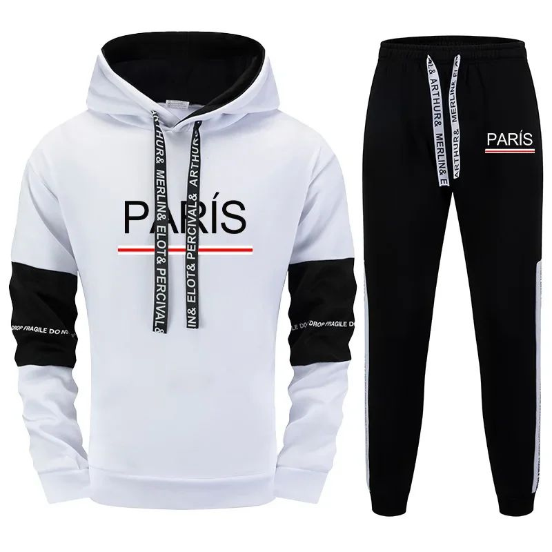 Sudadera con capucha con estampado de París, pantalones de chándal para hombre, conjunto deportivo informal diario para correr, ropa deportiva de moda urbana, sudadera de calle