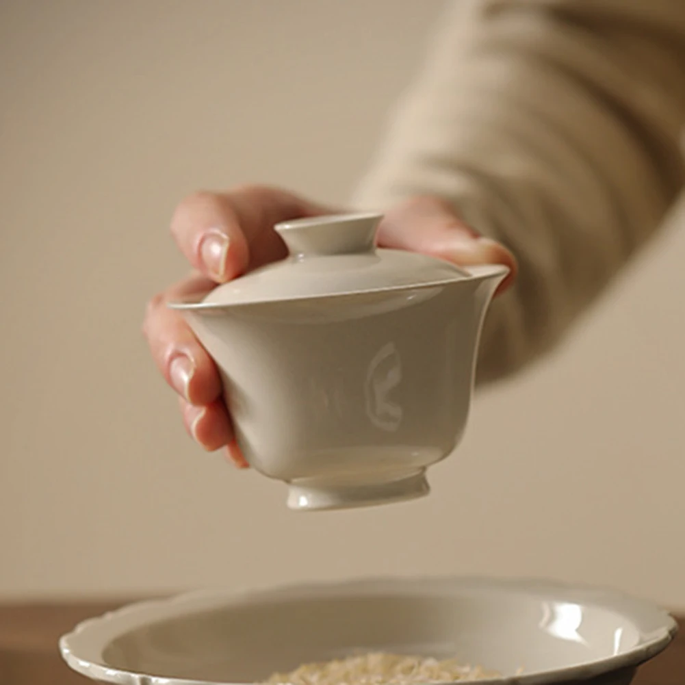 

Hand-made Porcelain Gai Wan Tea Set Vintage Hand-made Teacups For Brew Loose Oolong/Puerh Tea