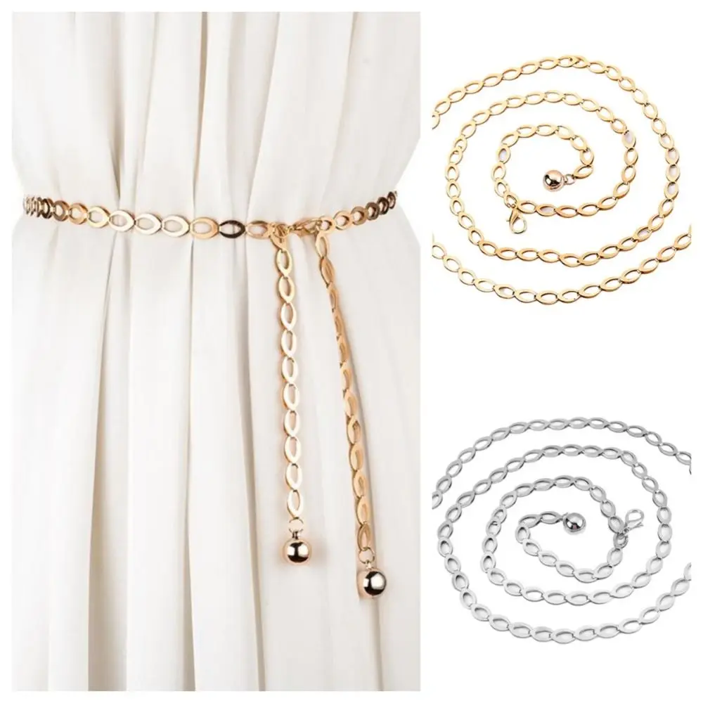 Elegant Hollow Hollow Waist Chain Oval Chain Tassel Metal Waist Belt All-match Bohemia Style Chain Waistband Party