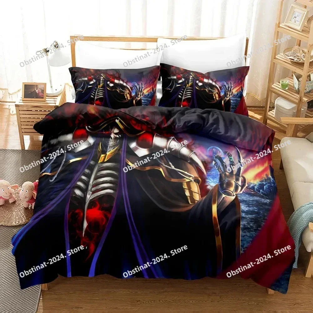 Fashion OVERLORD Anime 3D Printing Comforter Bedding Set,Duvet Cover Bed Quilt Cover Pillowcase,King Queen Size Bedding Set Kid