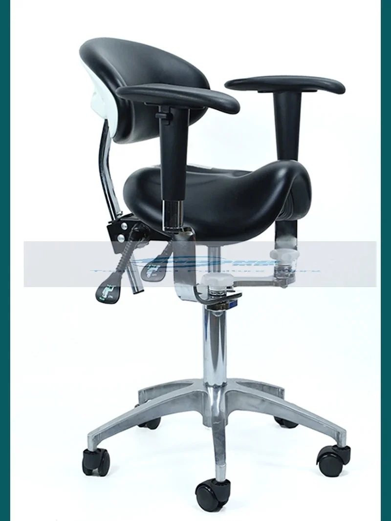 Dental Equipment Ergonomic Saddle Chair with Adjustable Double Armrest Leg Rest Mute Wheel Back for Hospital and Clinic