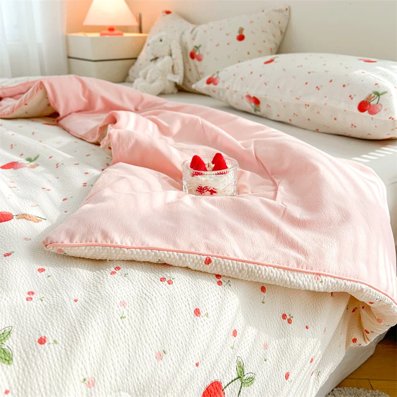 

Luxury Seersucker Pink Quilt Summer Cooling Blanket Single Double Queen Size Bed Comforters Air Conditioning Quilt Light Duvet