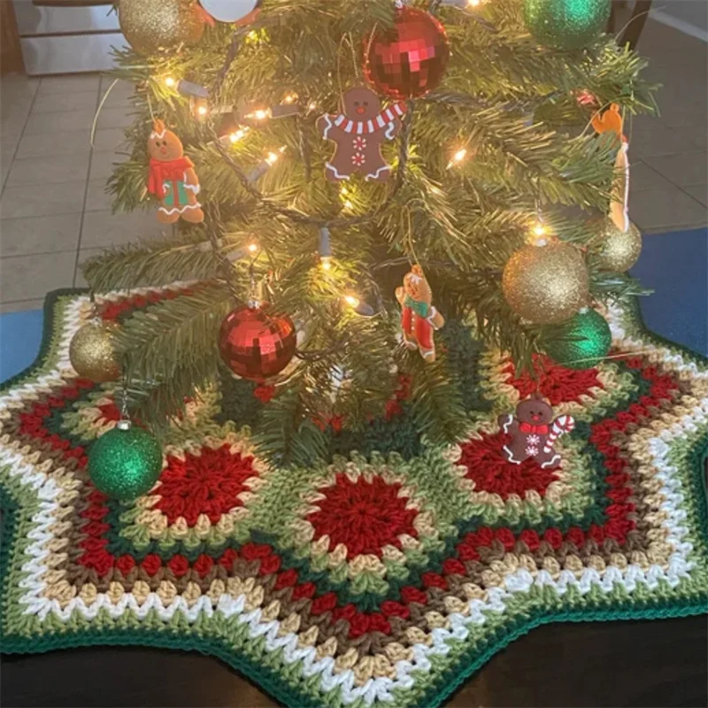 Pure Hand knitting Creative Christmas Tree Skirt Christmas Tree Foot Carpet Tree Skirt Mat New Year Home Party Supplies