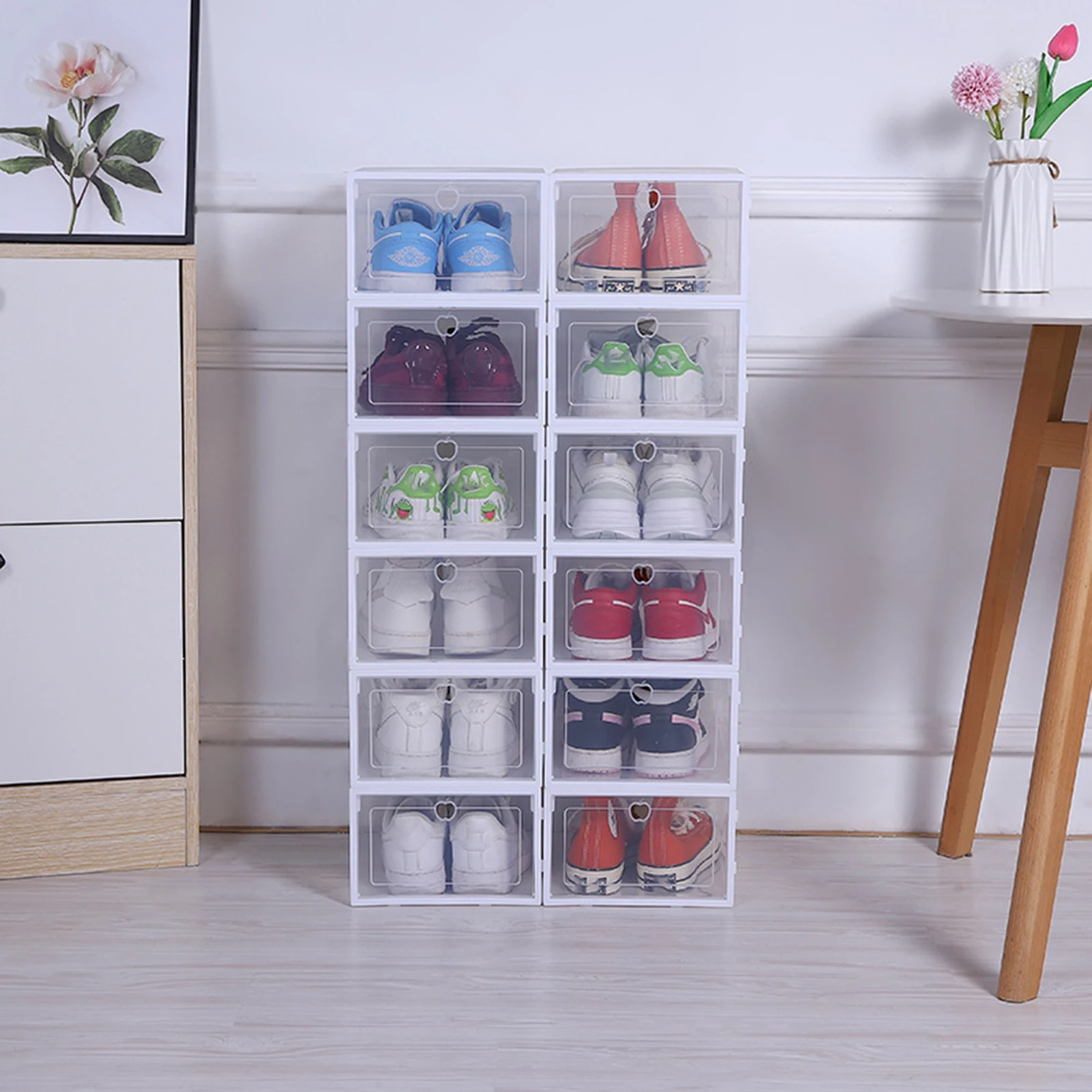 Assemblable Shoe Box Shoe Case Storage Organizer Dustproof Durable Flip Type Shoes Container For Sandals Slippers Sneaker