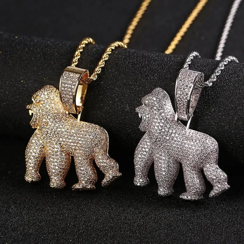 Fashion Gorilla Pendant Stone Animal Necklace Men's Rap Singer Hip Hop Necklace Pendant