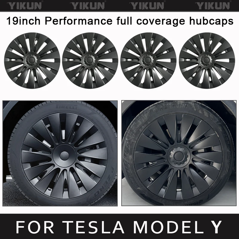 4PCS Hub Cap for Tesla Model Y 19-Inch Hubcap Performance Replacement Wheel Cap Automobile Full Rim Cover Accessories 2018-2024