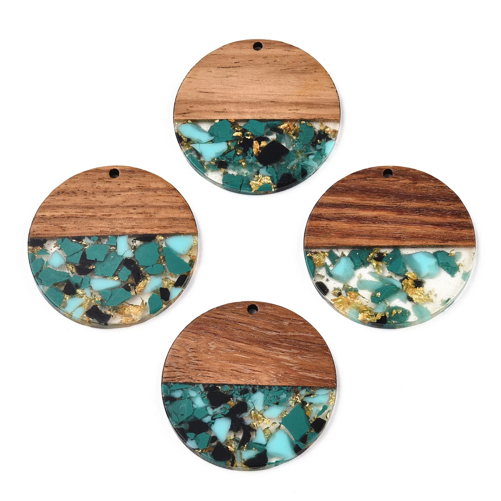20pcs Gold Color Foil Resin Wood Charms Pendant Geometric Flat Round Charms for Necklace Earrings Jewerly Findings Making