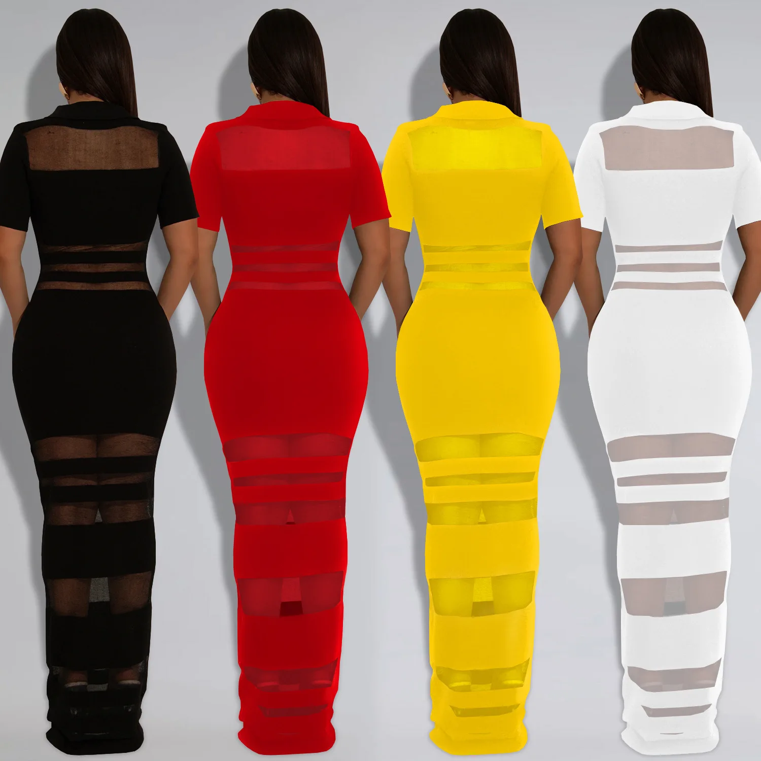 Vestido sexy transparente de malla con retazos para mujer para verano 2025