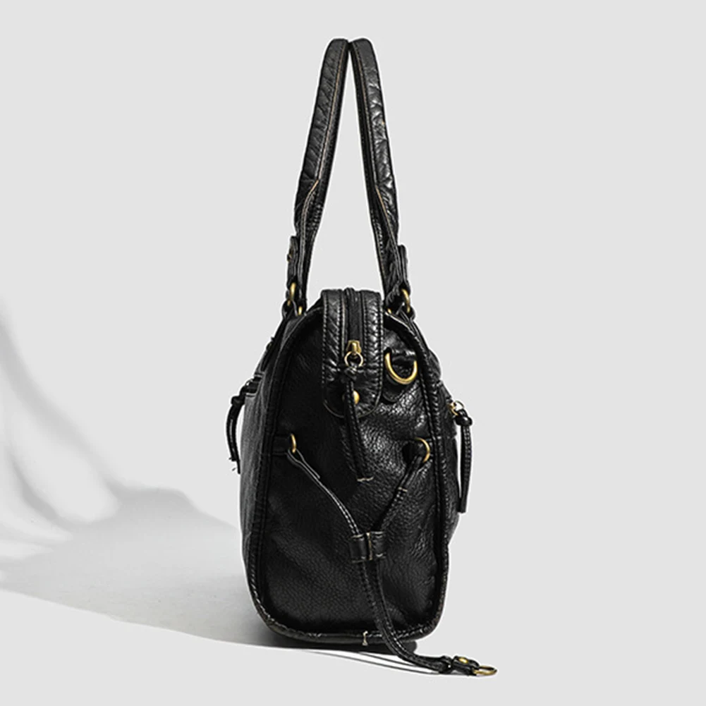 Leather Retro Shoulder Bag for Women with Pockets Utility Handbags Top Handle Bag Shopper Bag for Daily Use