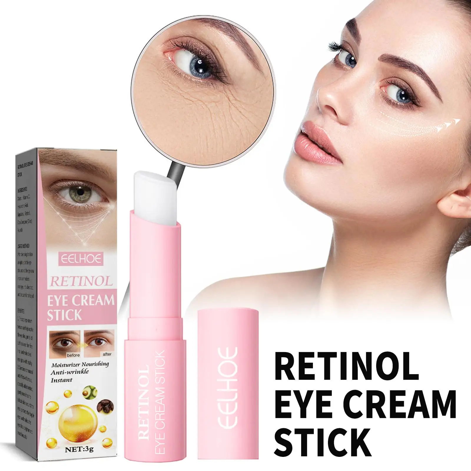 Crema antienvejecimiento antiarrugas para ojos, Retinol, brillo fino, antihinchazón, palo hidratante, elimina las ojeras, cuidado de los ojos