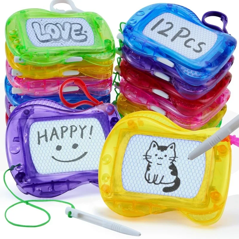 12 Pcs Mini Magnetic Drawing Board 6 Color Erasable Keychain Drawing Board for Kids 8-12 Classroom Prize Birthday Party Favors