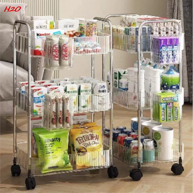 H2O Trolley Shelves Household Snacks Multi-layer Storage Bookshelves Mobile Kitchen Fruit And Vegetable Baskets Acrylic Shelves