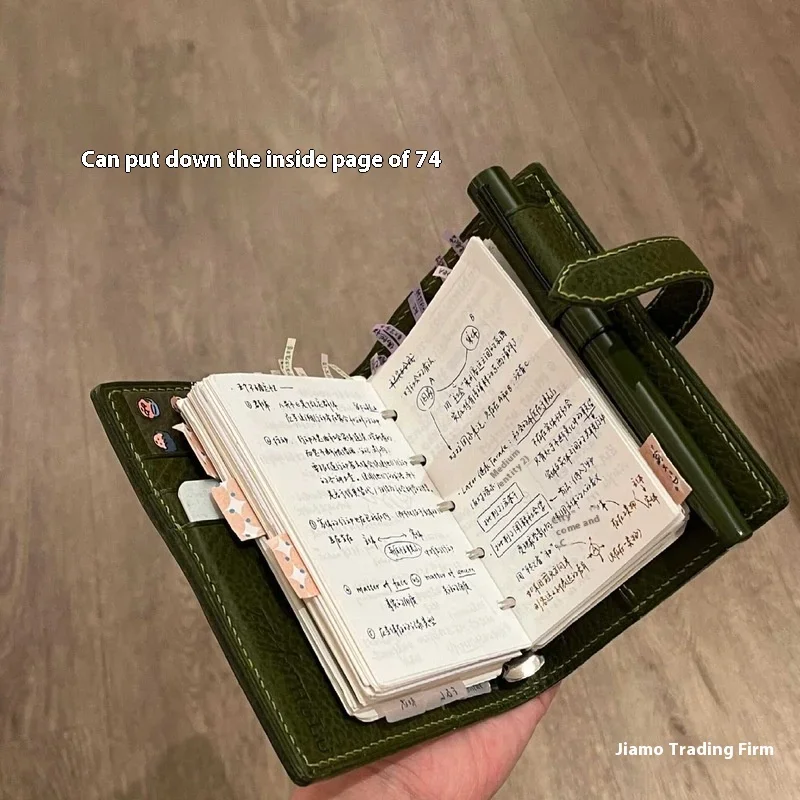 새로운 M5 그린 가죽 리프 노트, 60/40 빈 내지, 소녀들을 위한 휴대용 포켓 노트, 루즈리프