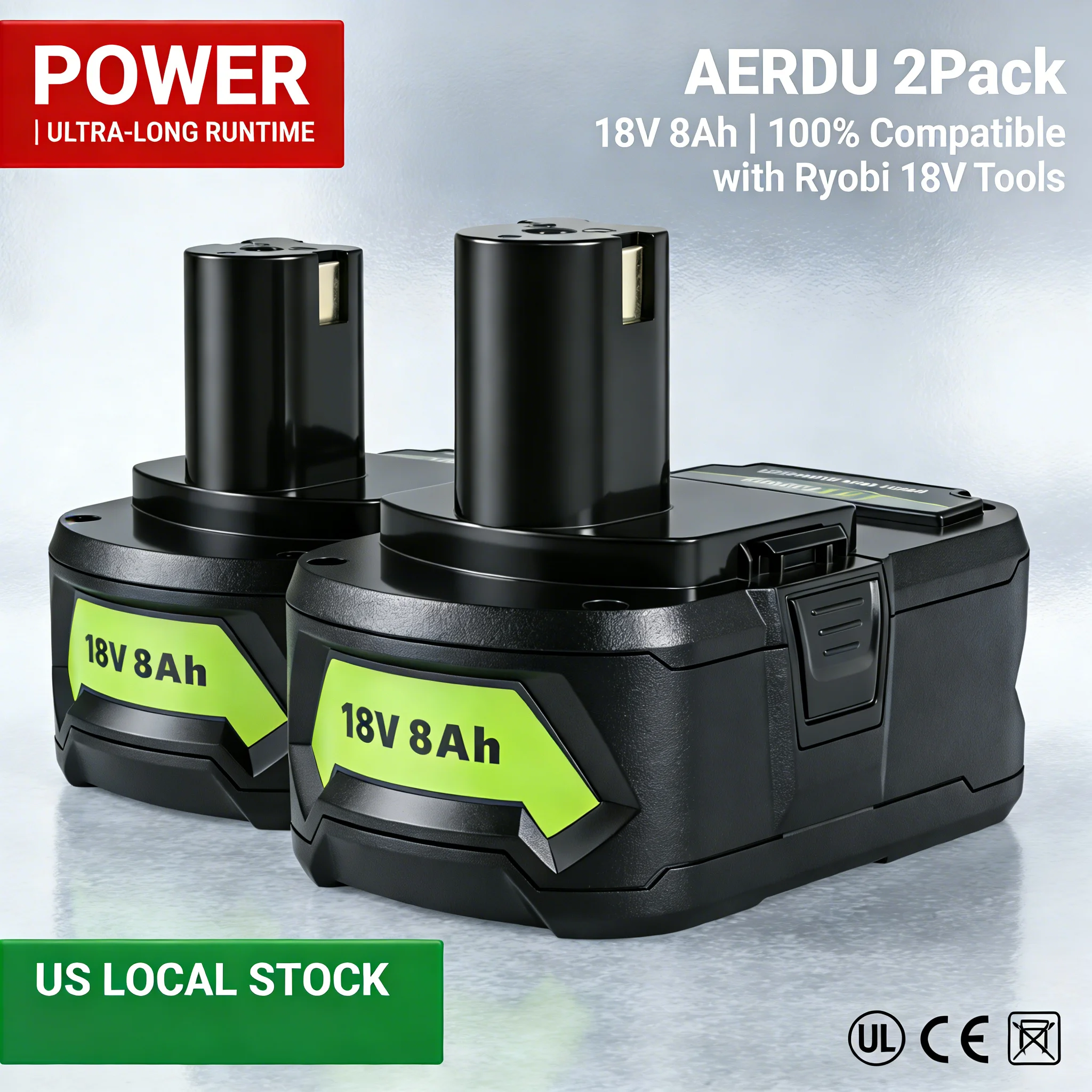 

Ryobi 18V 8.0Ah Lithium Battery 2 Pack Replacement for ONE+ Cordless Tools P108 P107 RB18L50 Long Lasting Power Tool Battery