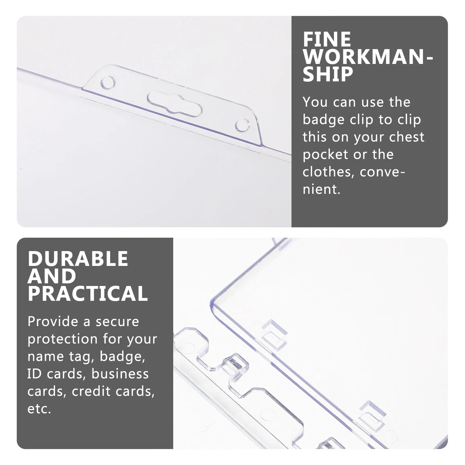 

5Pcs Horizontal Id Card Sleeve Transparent ABS Card Protector Office School Badge Holder Name Tag Cover