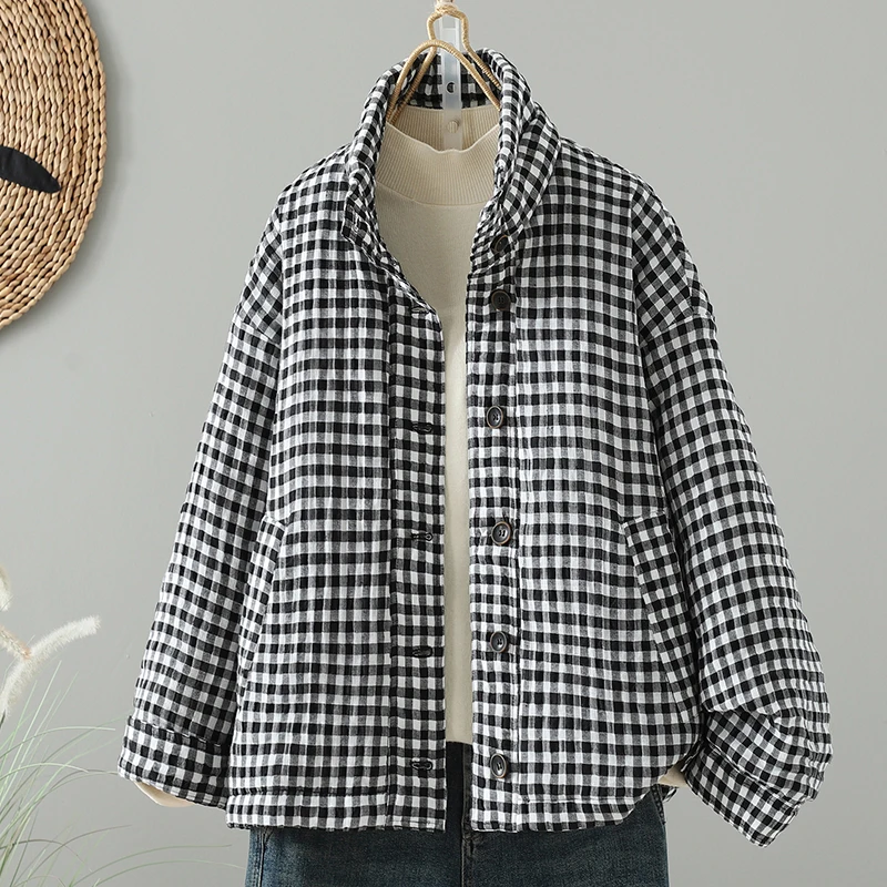 

Новая женская зимняя куртка из смесового хлопка и льна, повседневная, свободного кроя, классическая, теплая, с воротником, для повседневной носки, удлиненная, стандартной длины