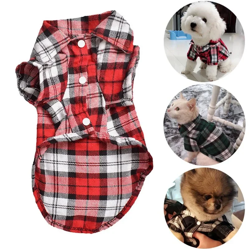 Dog Shirts British Style Classic Plaid Pet Dog Clothes for Small Dogs French Bulldog Puppy Dog T-Shirt for Dogs Pets Clothing