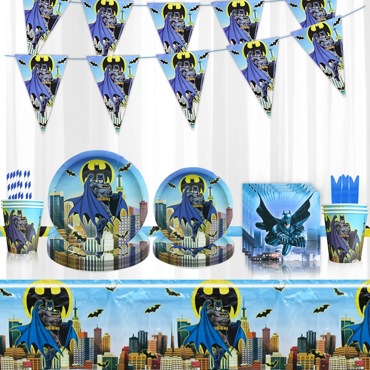 Batman Birthday Party decoration Tableware disposable Paper plates Paper towels tablecloth Party ecorations Atmosphere arrangeme