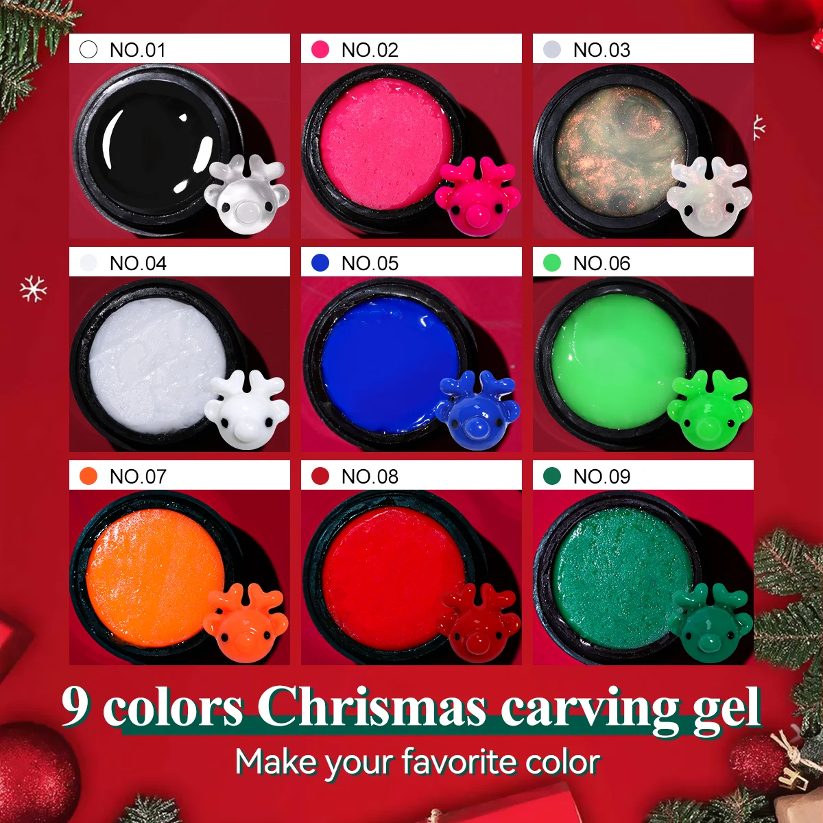 

Christmas 9-Color 3D/4D Sculpting Nail Gel, Creative Painting Soak-Off Glue ,DIY Artistic Decoration, Perfect Christmas Gift,