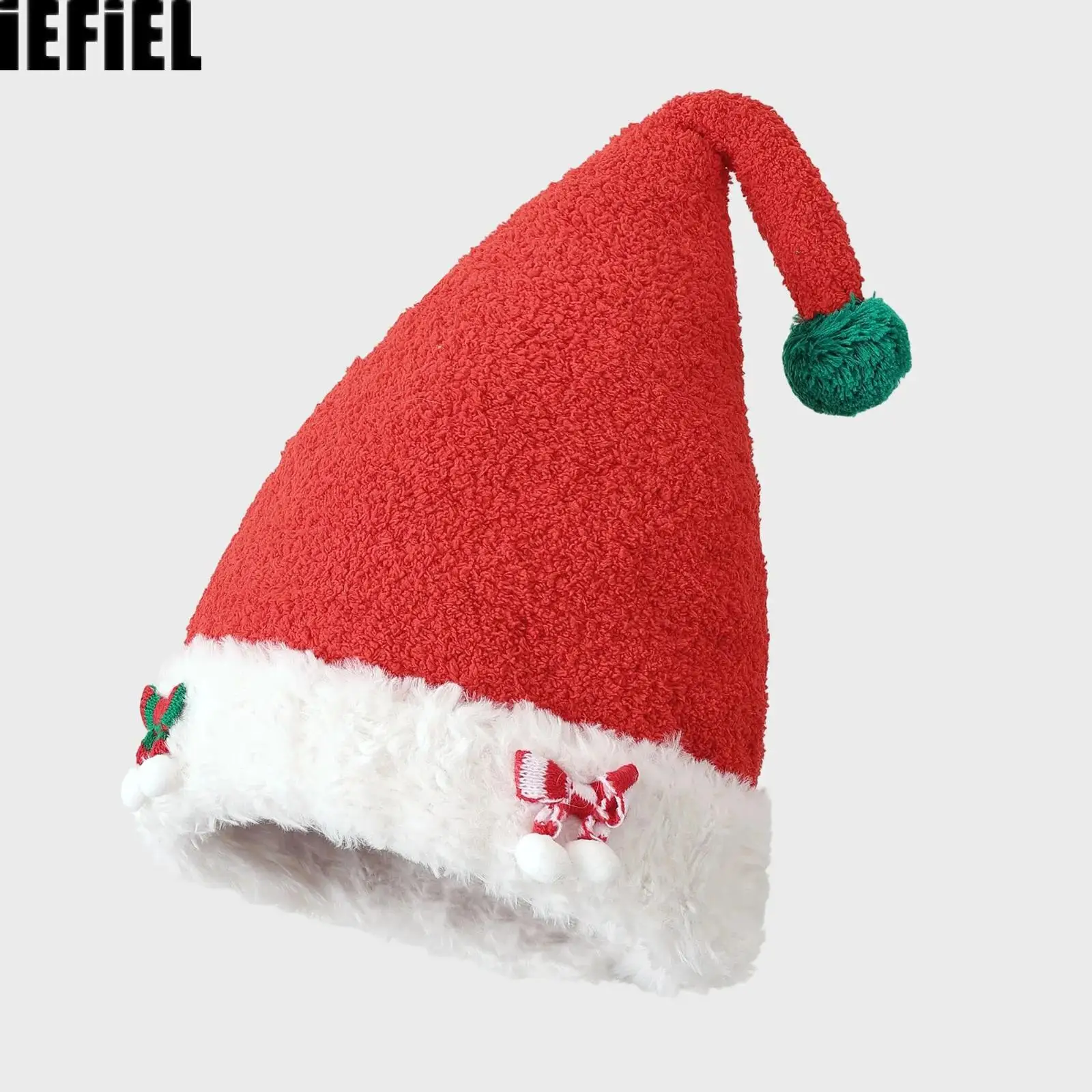 

Thickened Warm Xmas Hat Plush Christmas Hat Contrast Color Design Pompom Hat for Women Festival Parties