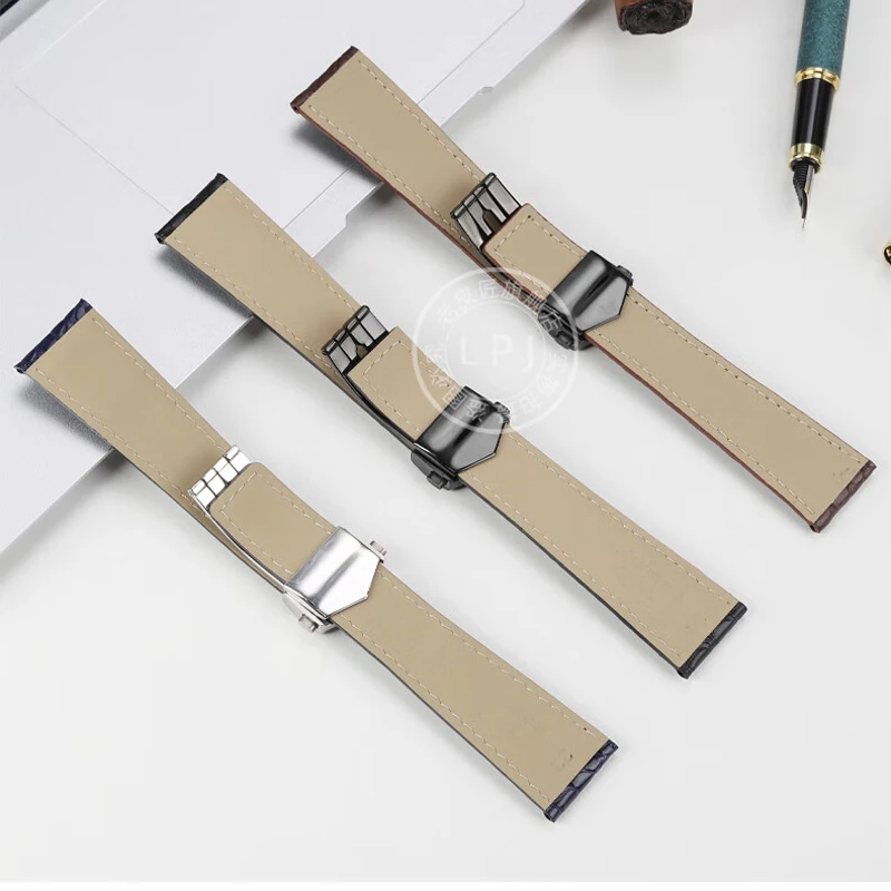 Black Brown Blue crocodile skin Folding Buckle Strap for TAG Heuer Watchband Kalela Heritage Monaco cowhide Bottom Strap 20/22mm