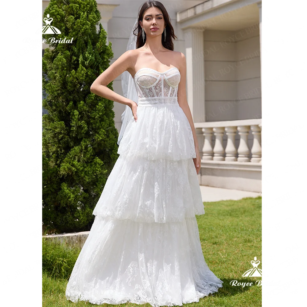 Роскошное Свадебное платье без бретелек Roycebridal 2025 кружевное свадебное платье со шлейфом платье для вечеринки לותתתתתففراراراراراراراراراراراراراراراblanc blanc