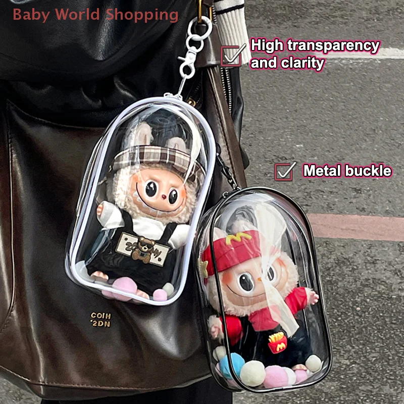 Przezroczyste etui ochronne na pluszaki, organizer, pudełko do przechowywania, torba na zabawki na zewnątrz z breloczkiem, akcesoria dla lalek.