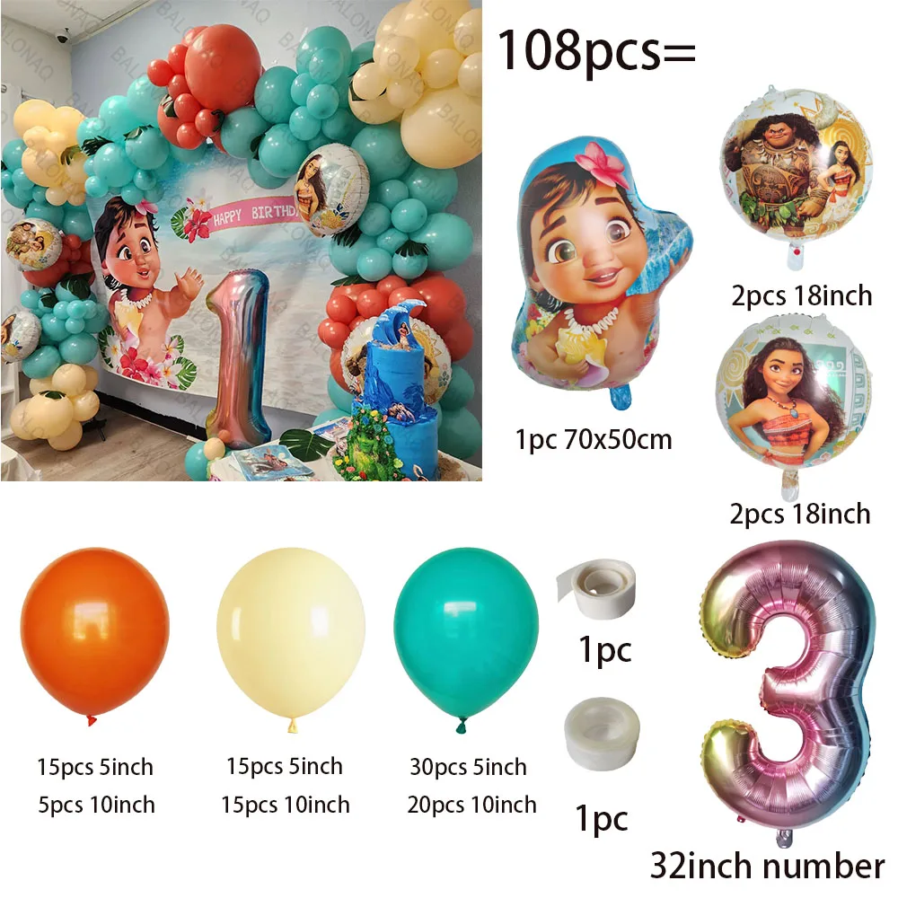 Cartoon Ocean Adventures Moana Palloncini in foglio di alluminio Set Bambini Primo compleanno Decorazione festa Baby Shower Regali per ragazze