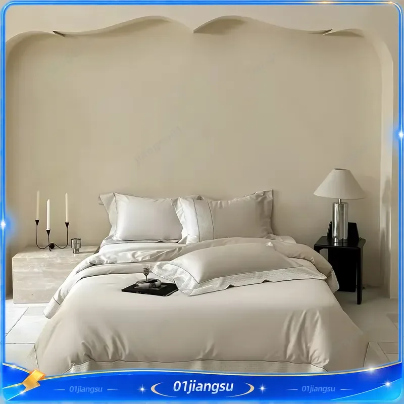 Luxury 1000TC Egyptian Cotton Bedding Set Queen King Size Embroidered Duvet Cover Flat Fitted Sheet Pillowcases 4 Piece